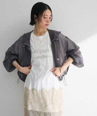 Green Parks 裾レースドッキングカットロゴチュニック Off White