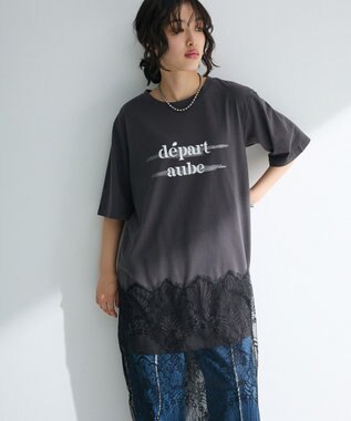 Green Parks 裾レースドッキングカットロゴチュニック Charcoal Gray