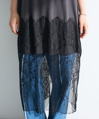 Green Parks 裾レースドッキングカットロゴチュニック Charcoal Gray