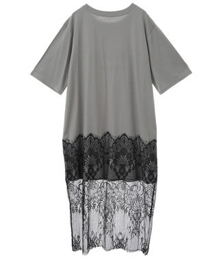 Green Parks 裾レースドッキングカットロゴチュニック Charcoal Gray