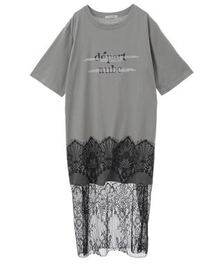 Green Parks 裾レースドッキングカットロゴチュニック Charcoal Gray