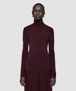  【洗える】シルクストレッチハイネックトップ