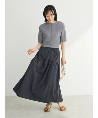 Green Parks しぼドッキングワンピース Charcoal Gray