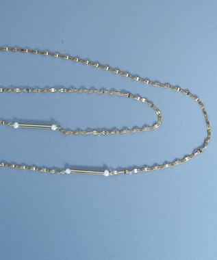 monshiro ガラスパールレースロングネックレス ホワイト×ゴールド