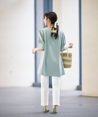 Tiaclasse 【洗える】パフスリーブチュニックブラウス ミント