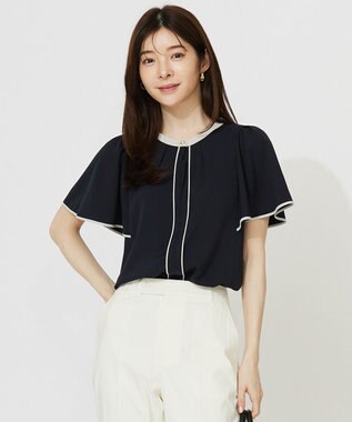 【洗える】バイカラーフレア ブラウス