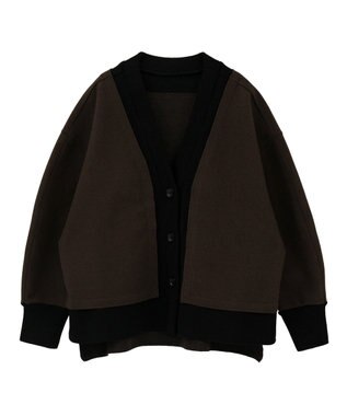 YECCA VECCA ニット切替メルトンVネックカーディガン Brown