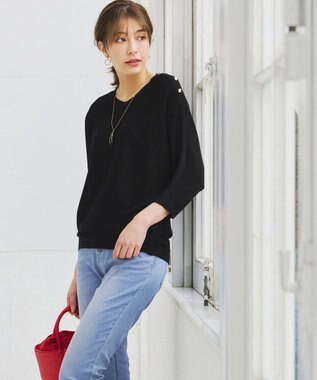 Tiaclasse 【洗える】肩ボタンドルマンニットトップス ブラック