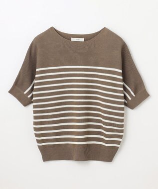 ANY 【洗濯機可/UVカット/アンチピリング】ハーフスリーブガーターニット グレージュ×アイボリー