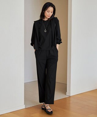 ICB L 【接触冷感・UVカット・速乾・洗える】マットスキューバ セミワイドパンツ ブラック系