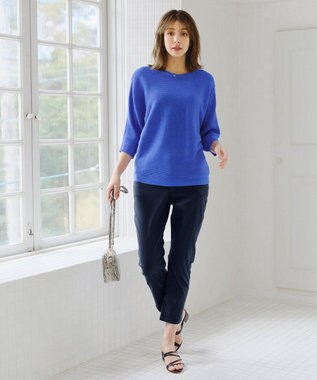 Tiaclasse 【洗える】肩ボタンドルマンニットトップス ブルー