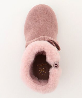 ANY KIDS フェイクファーリボンブーツ ピンクベージュ