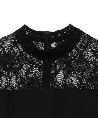 Green Parks コサージュ付レースペプラムロンパース Black