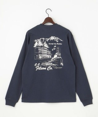 JOSEPH ABBOUD MOUNTAIN LONG SLEEVE FRONTIER GRAPPHIC T-SHIRT ネイビー ネイビー系