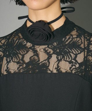 Green Parks コサージュ付レースペプラムロンパース Black