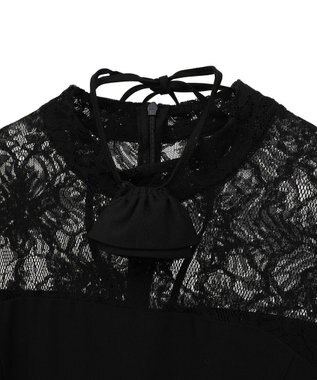 Green Parks コサージュ付レースペプラムロンパース Black