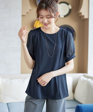 Tiaclasse 【サラごこち】ソフトペプラムカットソー ネイビー