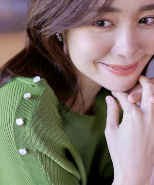 Tiaclasse 【洗える】肩ボタンドルマンニットトップス グリーン