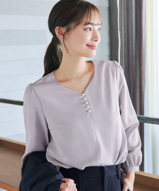Tiaclasse 【スマート裏起毛・洗える】パールボタンブラウス