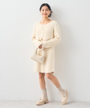 earth music&ecology ＳＥＴ２点シャギーショートカーデ＋ミニワンピース Ivory