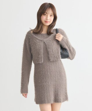 earth music&ecology ＳＥＴ２点シャギーショートカーデ＋ミニワンピース Mocha