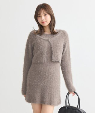 earth music&ecology ＳＥＴ２点シャギーショートカーデ＋ミニワンピース Mocha