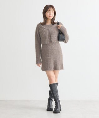 earth music&ecology ＳＥＴ２点シャギーショートカーデ＋ミニワンピース Mocha