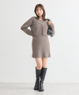 earth music&ecology ＳＥＴ２点シャギーショートカーデ＋ミニワンピース Mocha