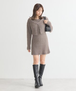 earth music&ecology ＳＥＴ２点シャギーショートカーデ＋ミニワンピース Mocha