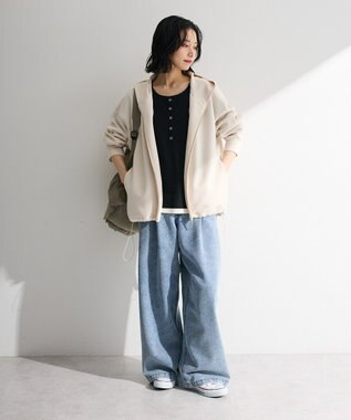 Green Parks ダブルＺＩＰ裾ドロストパーカー Light Beige