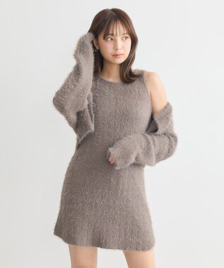 earth music&ecology ＳＥＴ２点シャギーショートカーデ＋ミニワンピース Mocha