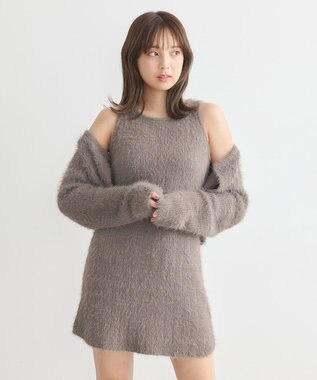 earth music&ecology ＳＥＴ２点シャギーショートカーデ＋ミニワンピース Mocha