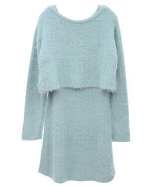 earth music&ecology ＳＥＴ２点シャギーショートカーデ＋ミニワンピース Mint Green