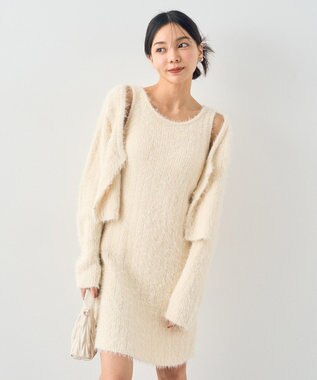 earth music&ecology ＳＥＴ２点シャギーショートカーデ＋ミニワンピース Ivory