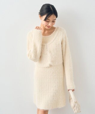 earth music&ecology ＳＥＴ２点シャギーショートカーデ＋ミニワンピース Ivory