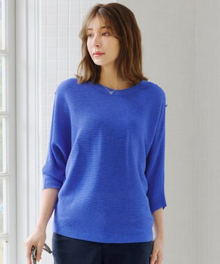 Tiaclasse 【洗える】肩ボタンドルマンニットトップス ブルー