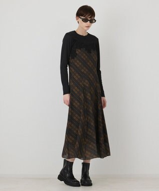 GRACE CONTINENTAL チェックプリントキャミワンピース キャメル
