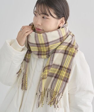 Green Parks カシミヤライクチェックストール Yellow