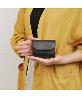 UNBILLION perche 姫路レザーかぶせミニウォレット ブラックドット