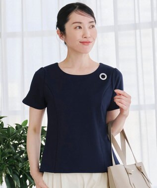 Tiaclasse 【UVカット・吸水速乾】 “きれい見え” パネルラインカットソートップス ネイビー