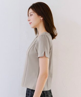 Tiaclasse 【UVカット・吸水速乾】 “きれい見え” パネルラインカットソートップス グレージュ