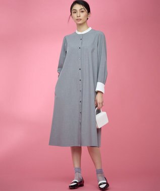 組曲 L 【KUMIKYOKU NAVY】ウーステッドライククロス シャツワンピース ミディアムグレー系