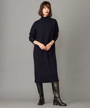 ICB 【WEB限定カラーあり・洗える】 ソフトカシミヤミックス ハイネックワンピース ネイビー系