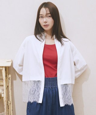 earth music&ecology 適ON レースヘムシャツ Off White