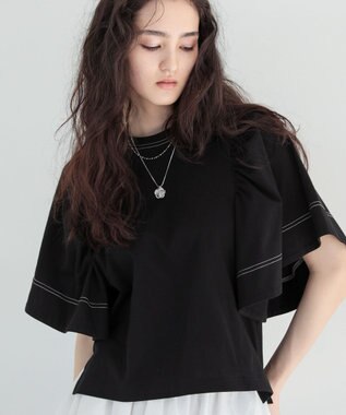 Green Parks ■ＥＳＣＡＲ　バイカラーｓｔフレアスリーブＴＥＥ Black