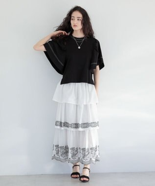 Green Parks ■ＥＳＣＡＲ　バイカラーｓｔフレアスリーブＴＥＥ Black