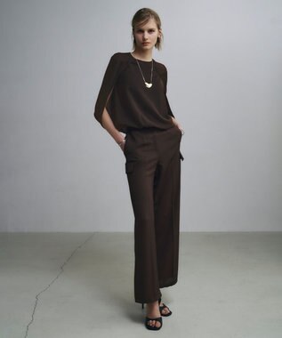 ICB 【接触冷感・UVケア・吸水速乾・防シワ・洗える】 ドレープツイル カーゴパンツ チョコレート系