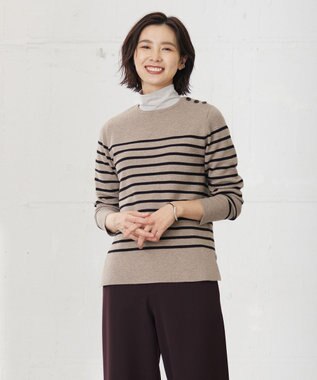 J.PRESS LADIES 【洗える】VIS/PE MILANO ボーダー ニット ベージュ系1