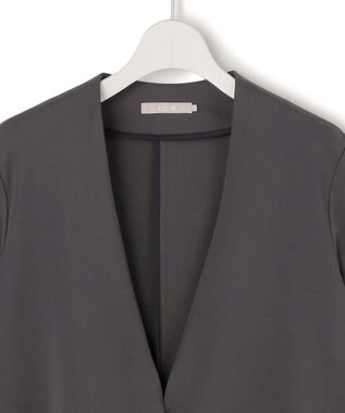 ICB L ナイロンストレッチポンチ ノーカラージャケット チャコール