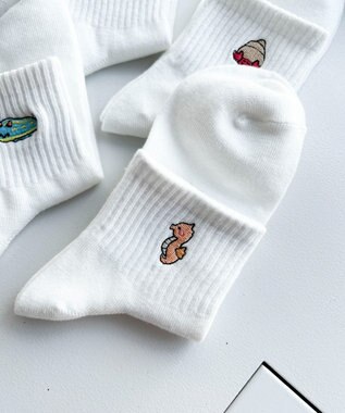 WEGO アニマル刺繍アンクル底パイルソックス 柄3